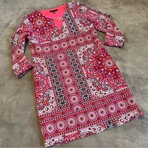 Tiana B. | Belk's Womens Red Navy Heavenly Silk Garden Pattern Pullover Dress 8